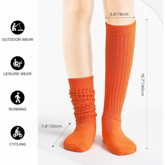 ⚡Women Orange Slouch Socks Scrunch Knee High Slouchy Socks - Picture 3 of 7